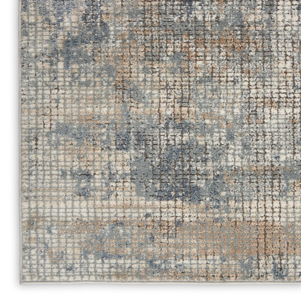 10' Beige And Blue Abstract Distressed Runner Rug