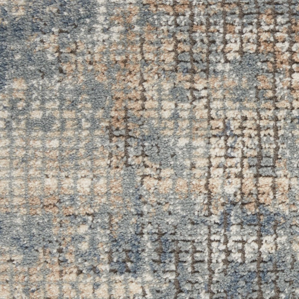 10' Beige And Blue Abstract Distressed Runner Rug