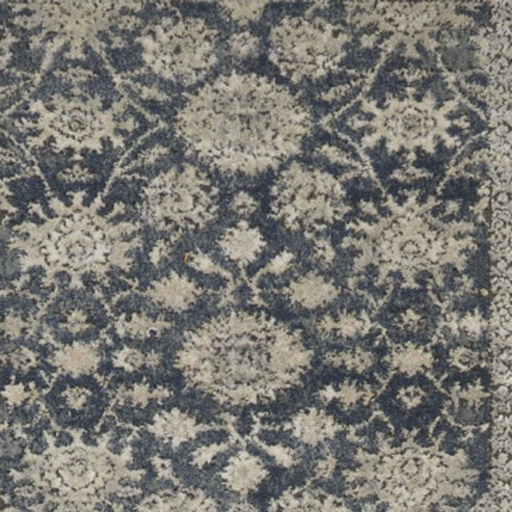 10' Beige And Blue Floral Medallion Runner Rug