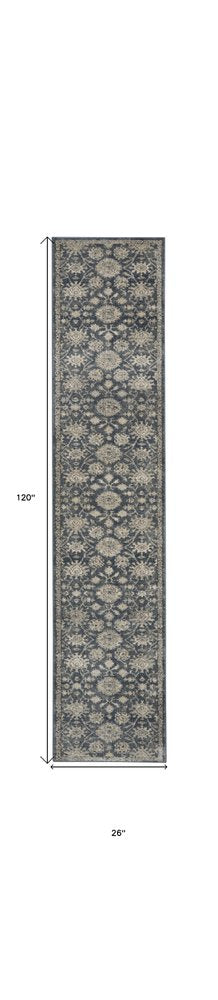 10' Beige And Blue Floral Medallion Runner Rug