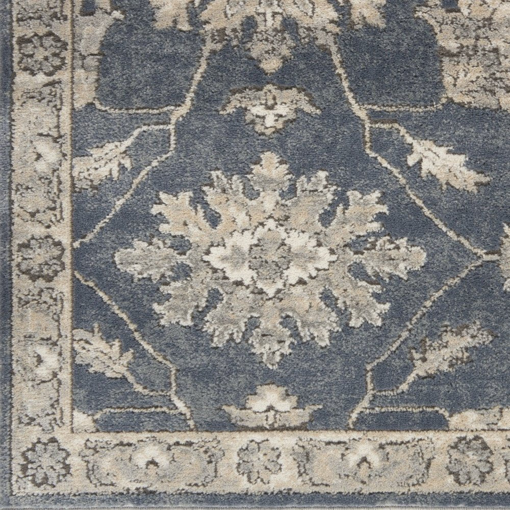 10' Beige And Blue Floral Medallion Runner Rug