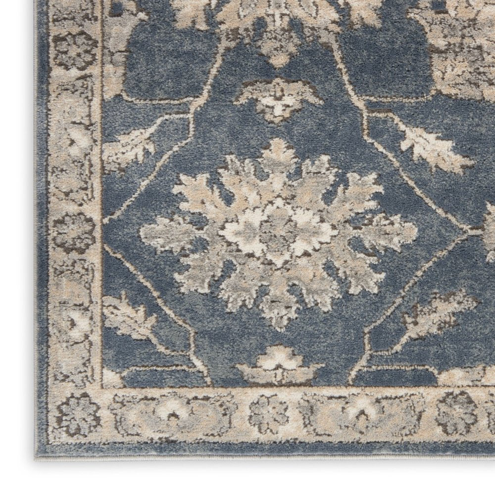 10' Beige And Blue Floral Medallion Runner Rug