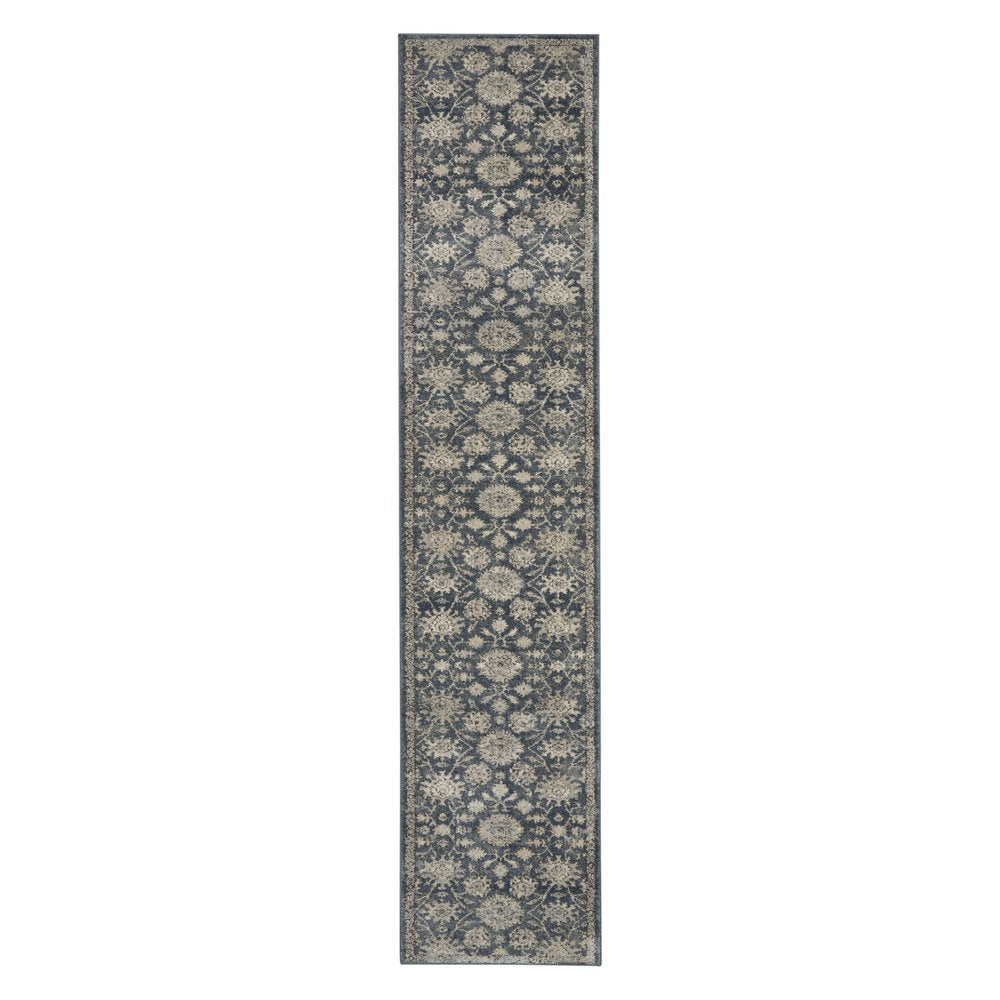 10' Beige And Blue Floral Medallion Runner Rug