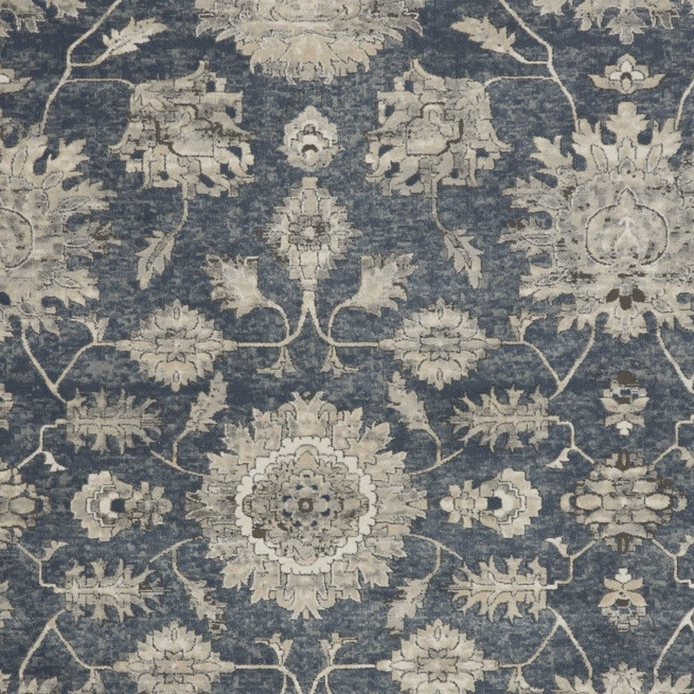 7' X 10' Beige and Blue Floral Medallion Power Loom Area Rug