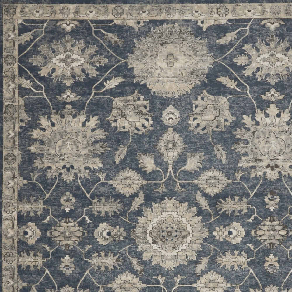 8' X 10' Beige and Blue Floral Medallion Power Loom Area Rug