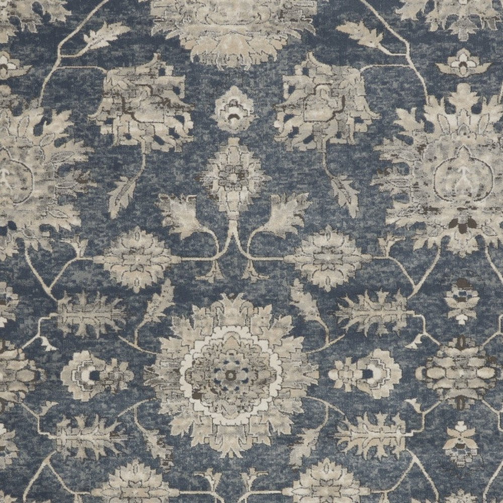 8' X 10' Beige and Blue Floral Medallion Power Loom Area Rug