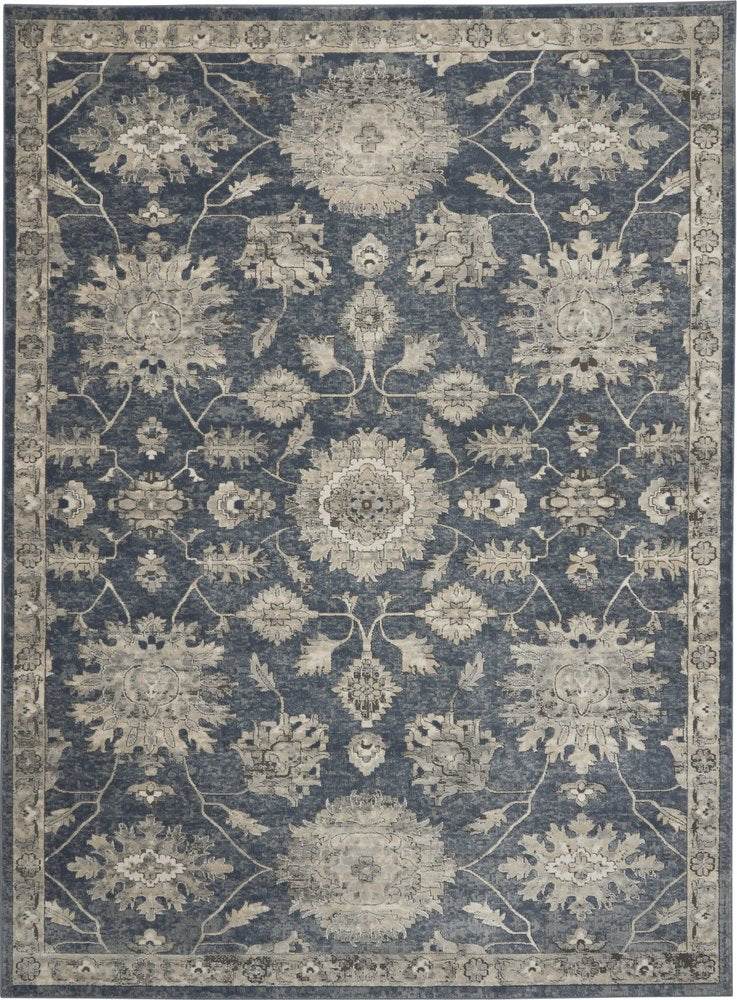 8' X 10' Beige and Blue Floral Medallion Power Loom Area Rug