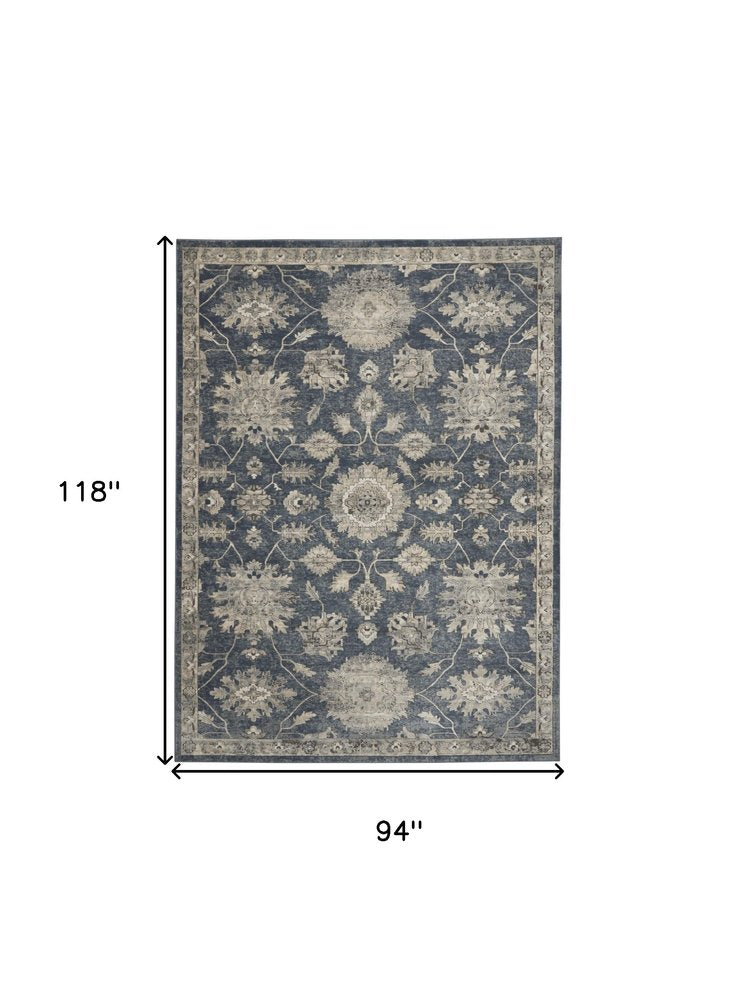 8' X 10' Beige and Blue Floral Medallion Power Loom Area Rug