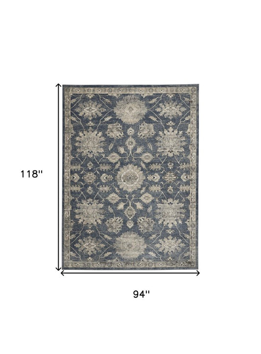 8' X 10' Beige and Blue Floral Medallion Power Loom Area Rug
