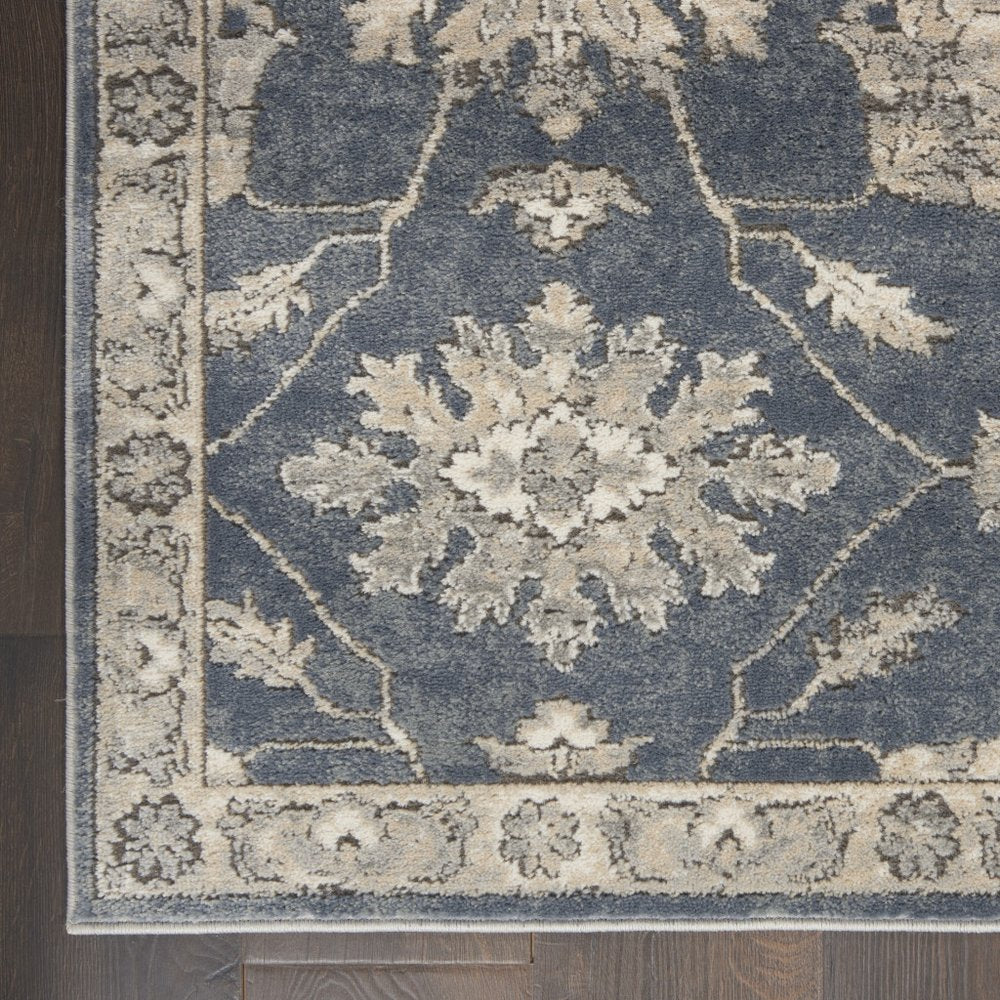 8' X 10' Beige and Blue Floral Medallion Power Loom Area Rug