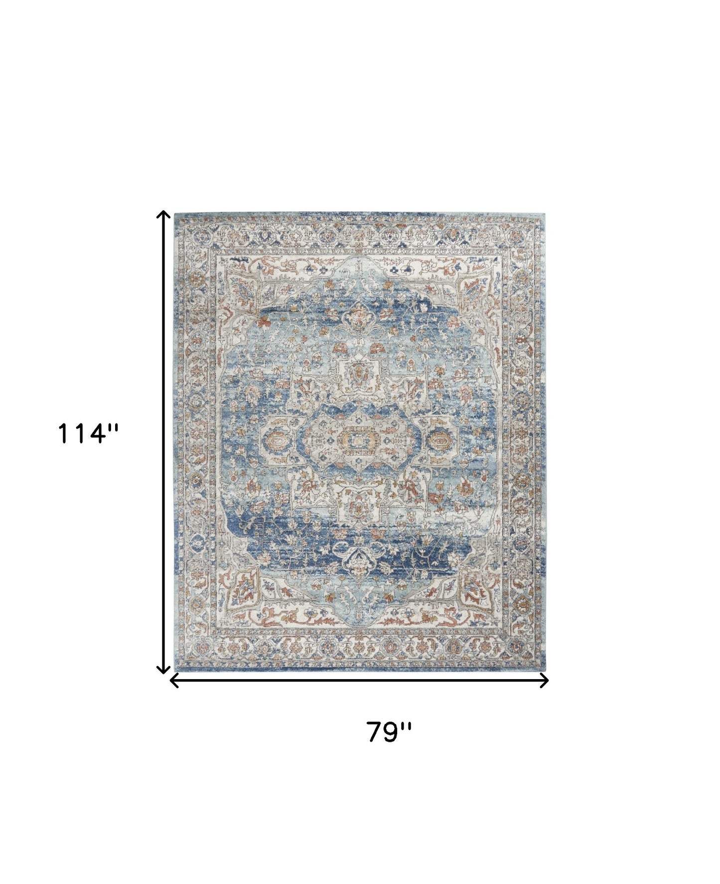 7' X 10' Blue and Ivory Medallion Power Loom Distressed Area Rug
