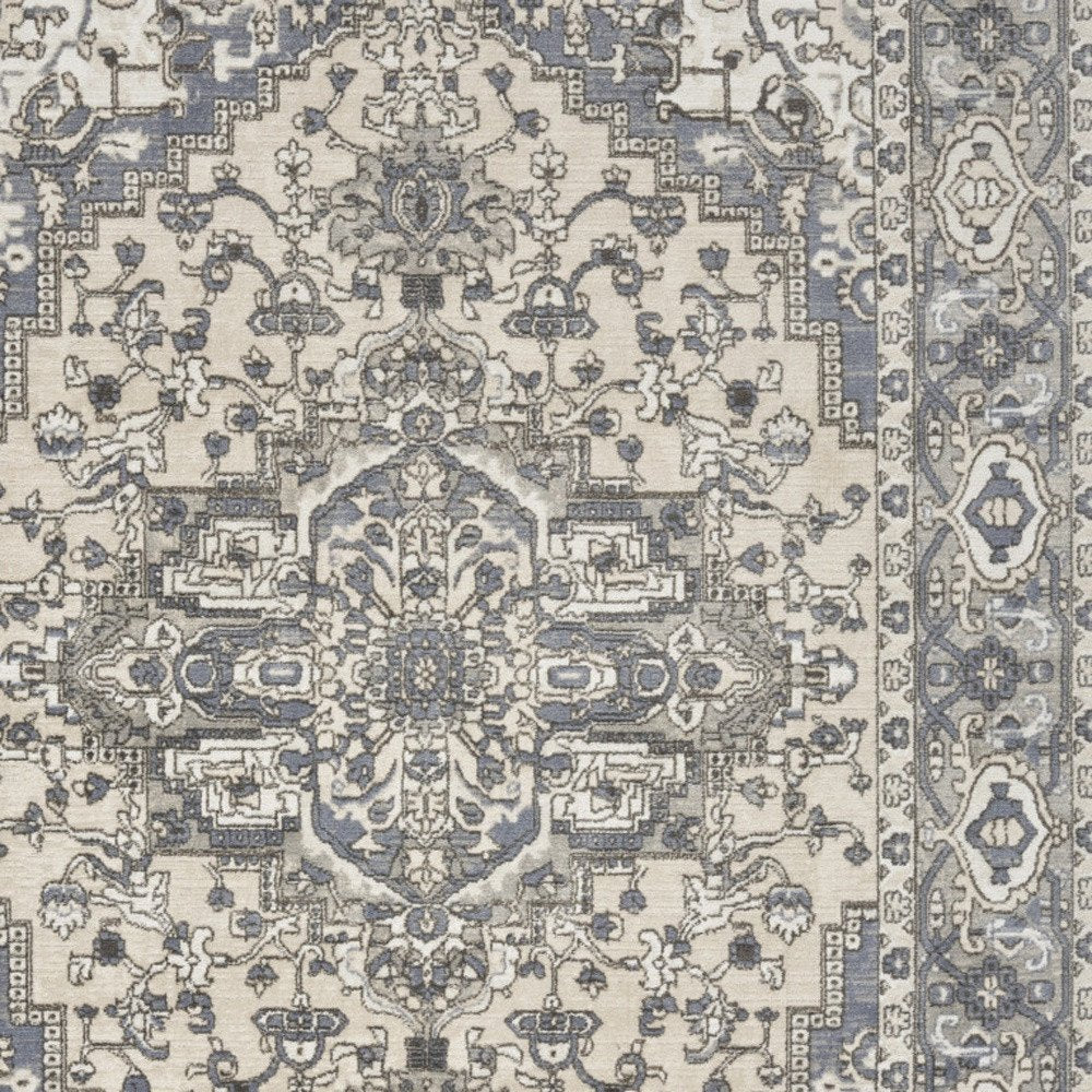 4' X 6' Blue and Ivory Medallion Power Loom Distressed Area Rug