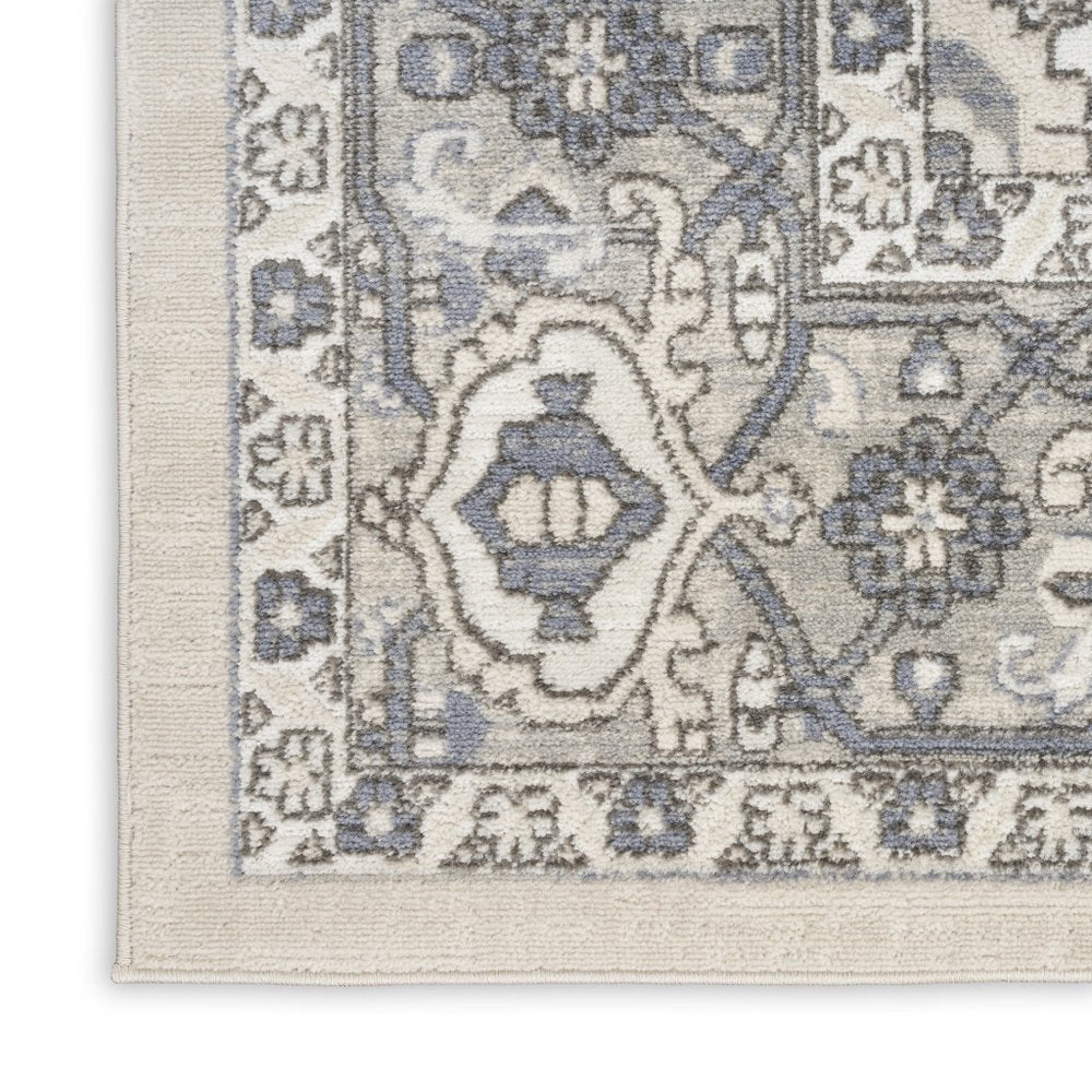 4' X 6' Blue and Ivory Medallion Power Loom Distressed Area Rug