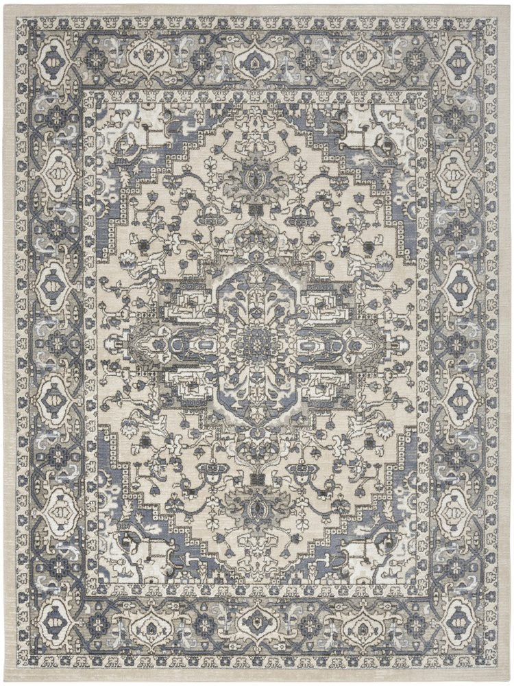 4' X 6' Blue and Ivory Medallion Power Loom Distressed Area Rug
