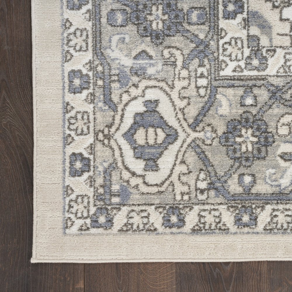 8' Blue And Ivory Medallion Distressed Runner Rug