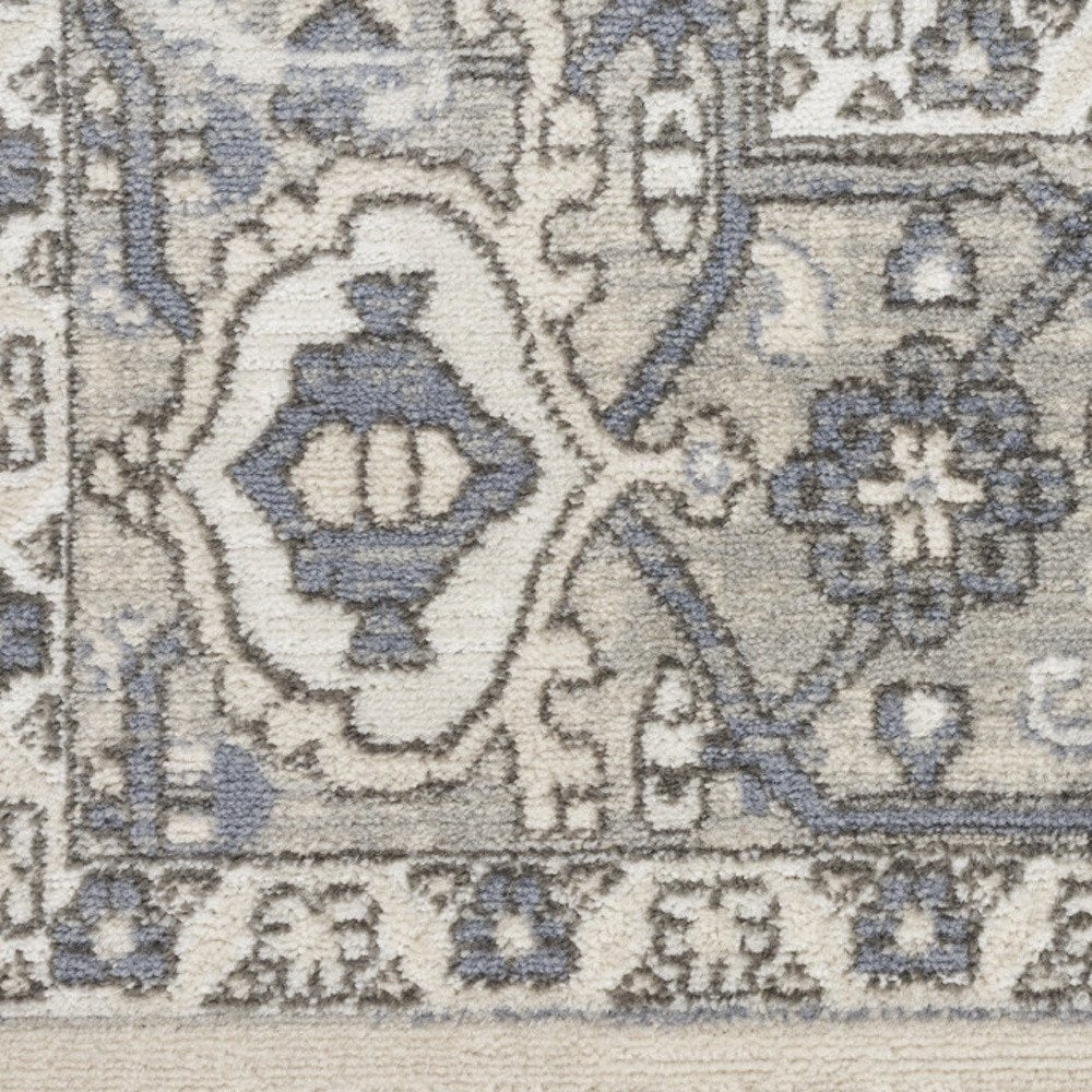 8' Blue And Ivory Medallion Distressed Runner Rug