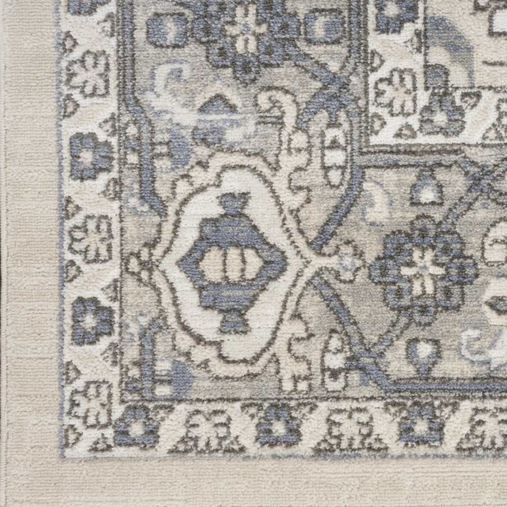 8' Blue And Ivory Medallion Distressed Runner Rug