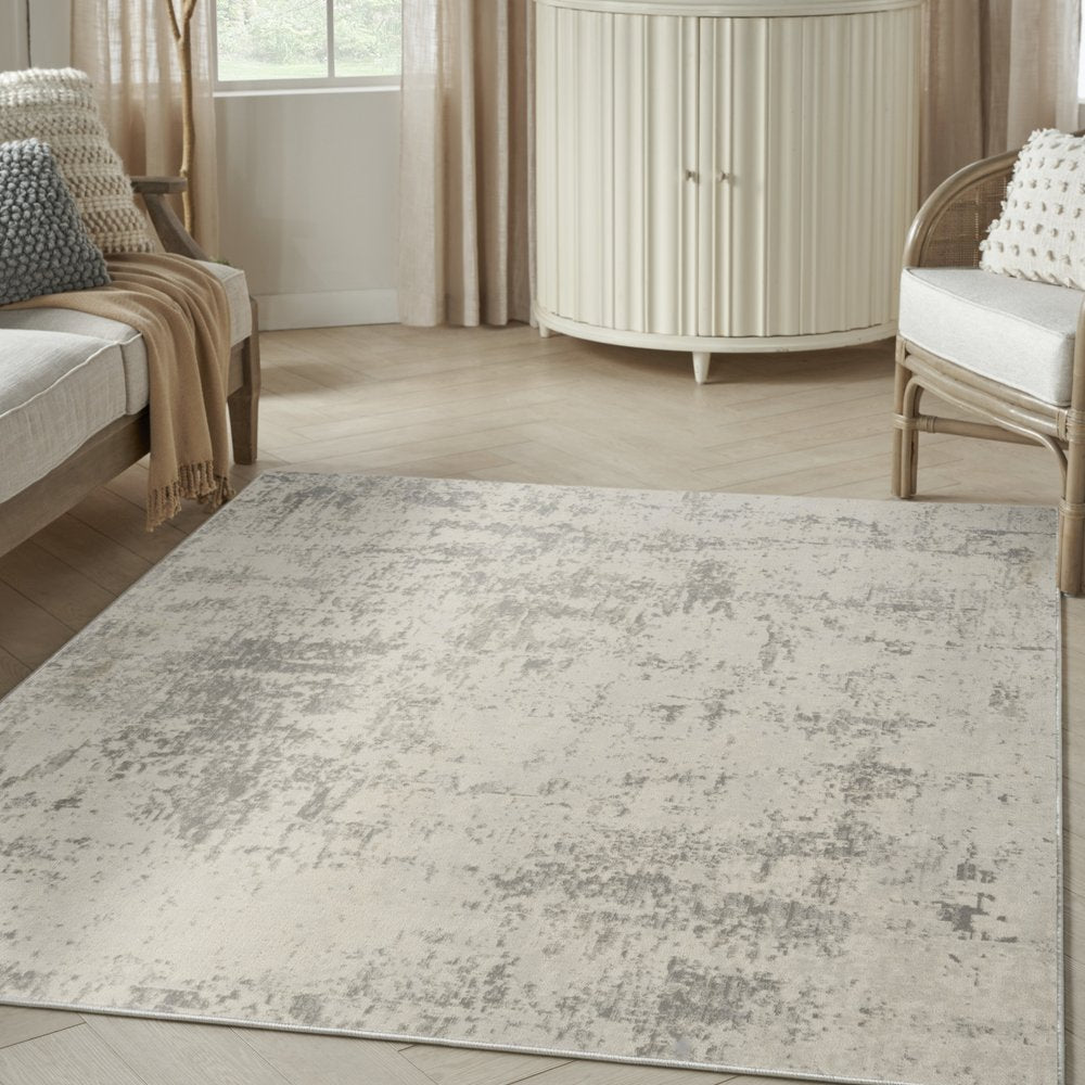 4' X 6' Gray and Ivory Abstract Power Loom Area Rug
