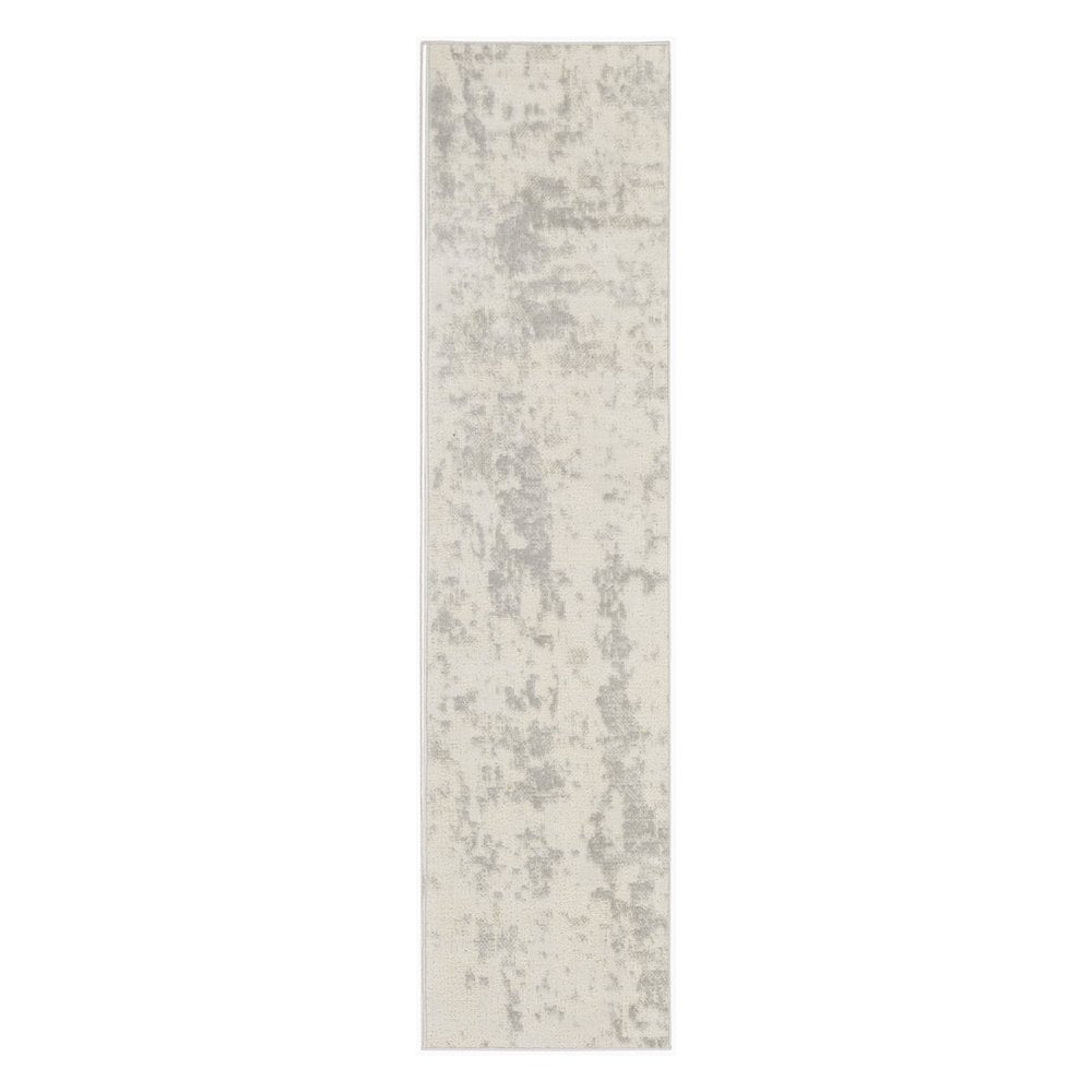 8' Gray And Ivory Abstract Runner Rug