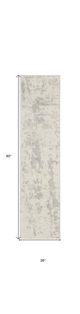 8' Gray And Ivory Abstract Runner Rug
