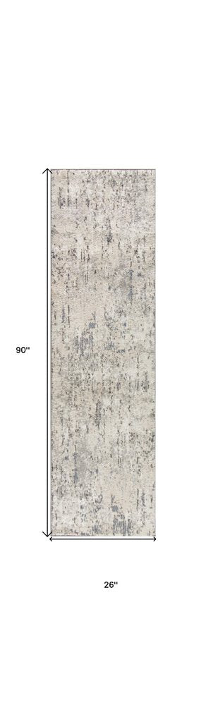 8' Ivory Blue And Gray Abstract Runner Rug