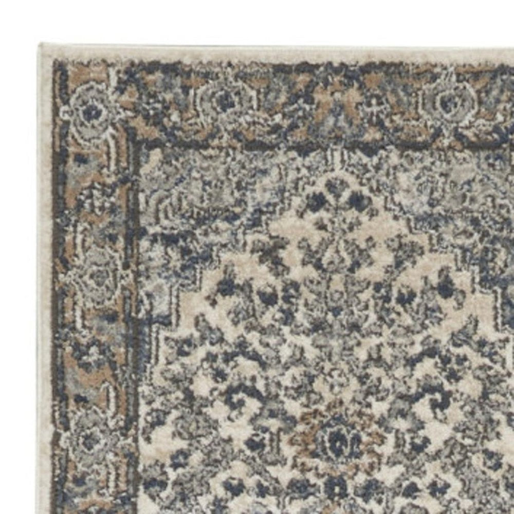 16' Gray And Ivory Medallion Distressed Runner Rug