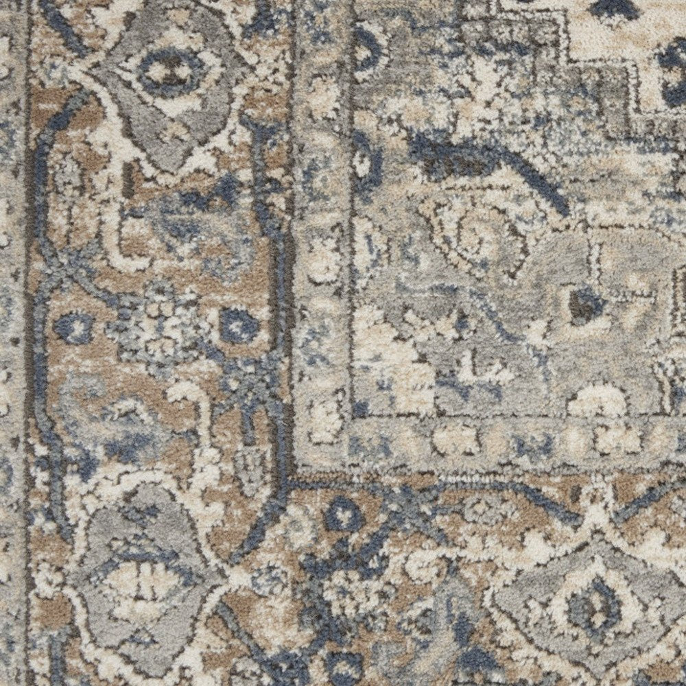 16' Gray And Ivory Medallion Distressed Runner Rug