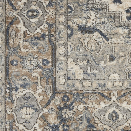 16' Gray And Ivory Medallion Distressed Runner Rug