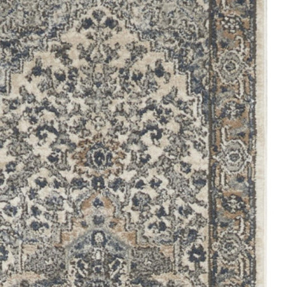 20' Gray And Ivory Medallion Distressed Runner Rug