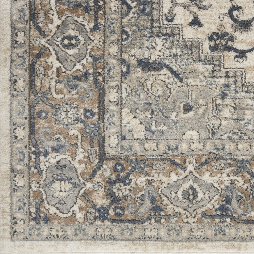 20' Gray And Ivory Medallion Distressed Runner Rug