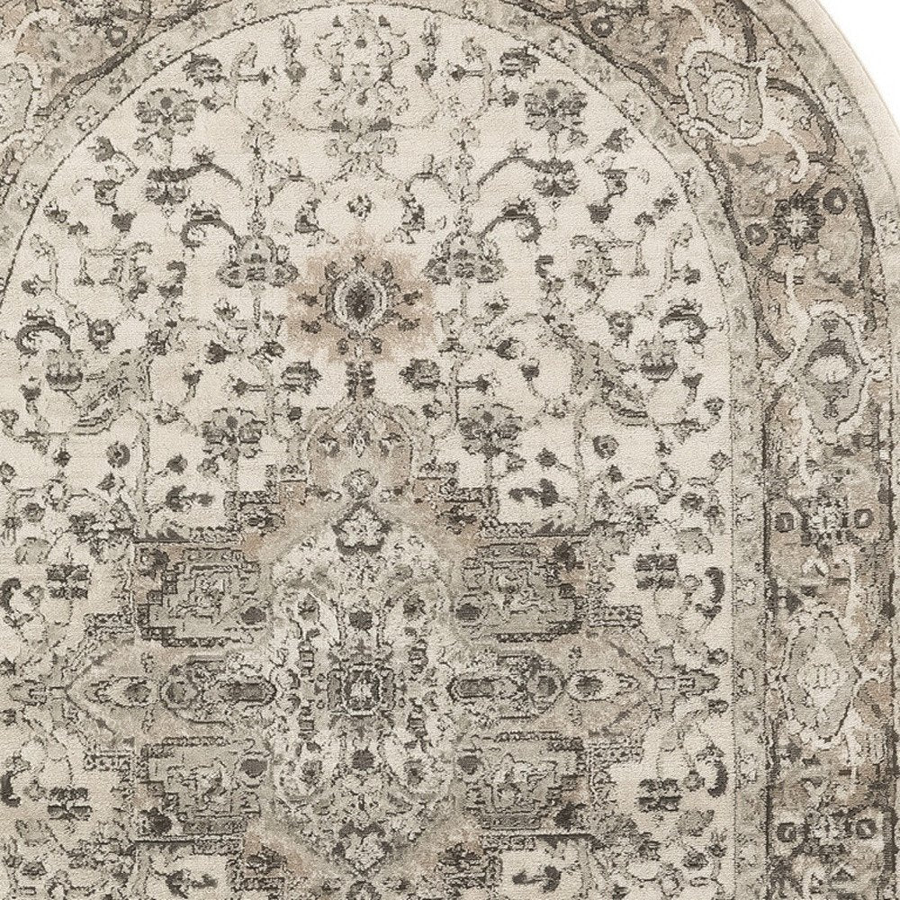 6' X 9' Gray and Ivory Medallion Power Loom Distressed Area Rug