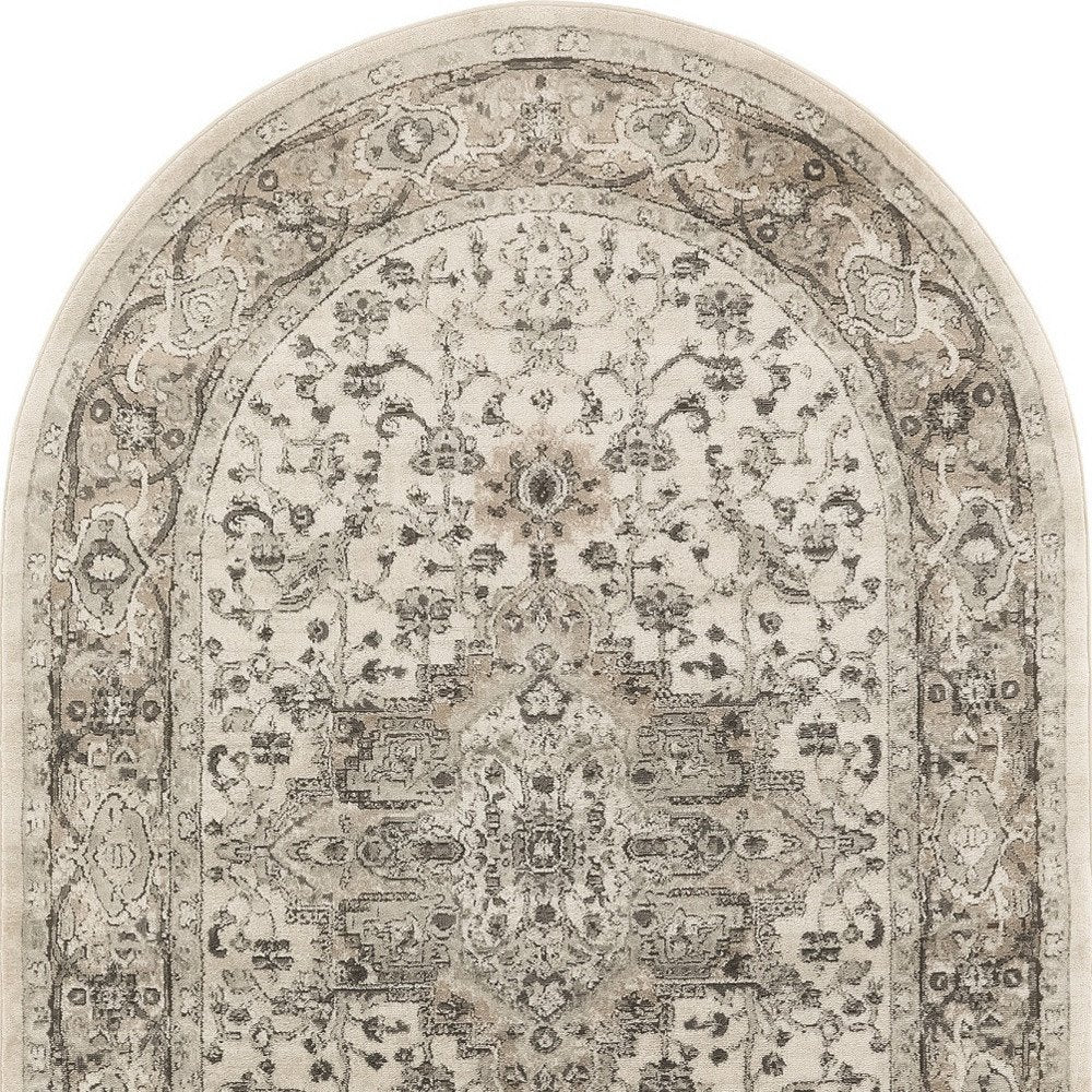 6' X 9' Gray and Ivory Medallion Power Loom Distressed Area Rug