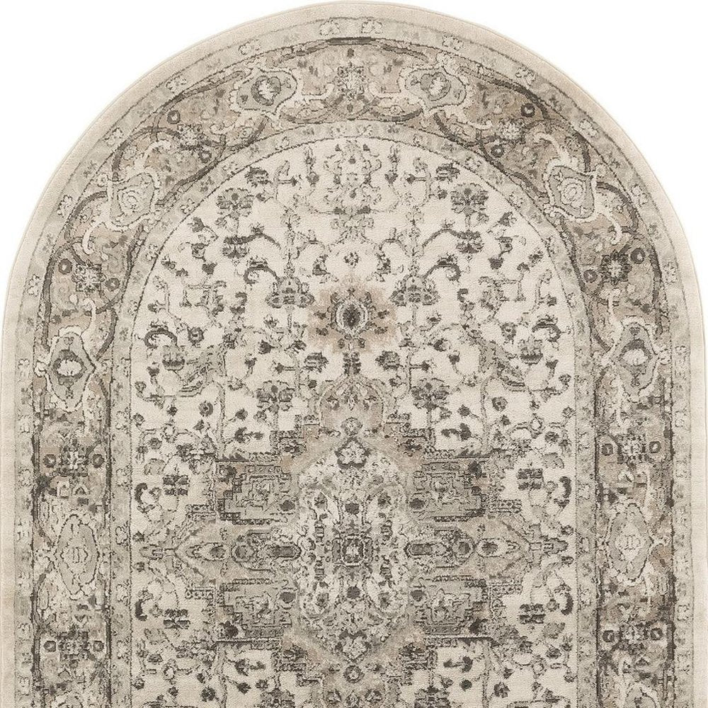 6' X 9' Gray and Ivory Medallion Power Loom Distressed Area Rug