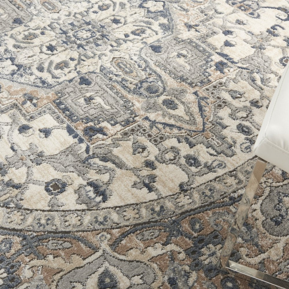 6' X 9' Gray and Ivory Medallion Power Loom Distressed Area Rug