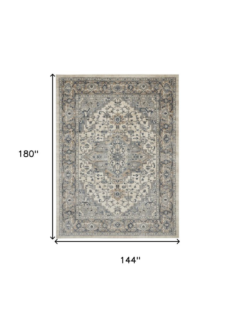 12' X 15' Ivory and Gray Medallion Power Loom Area Rug