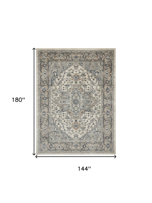 12' X 15' Ivory and Gray Medallion Power Loom Area Rug