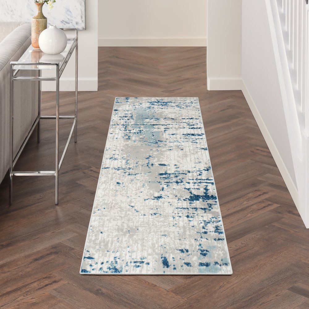 20' Gray And Ivory Abstract Runner Rug