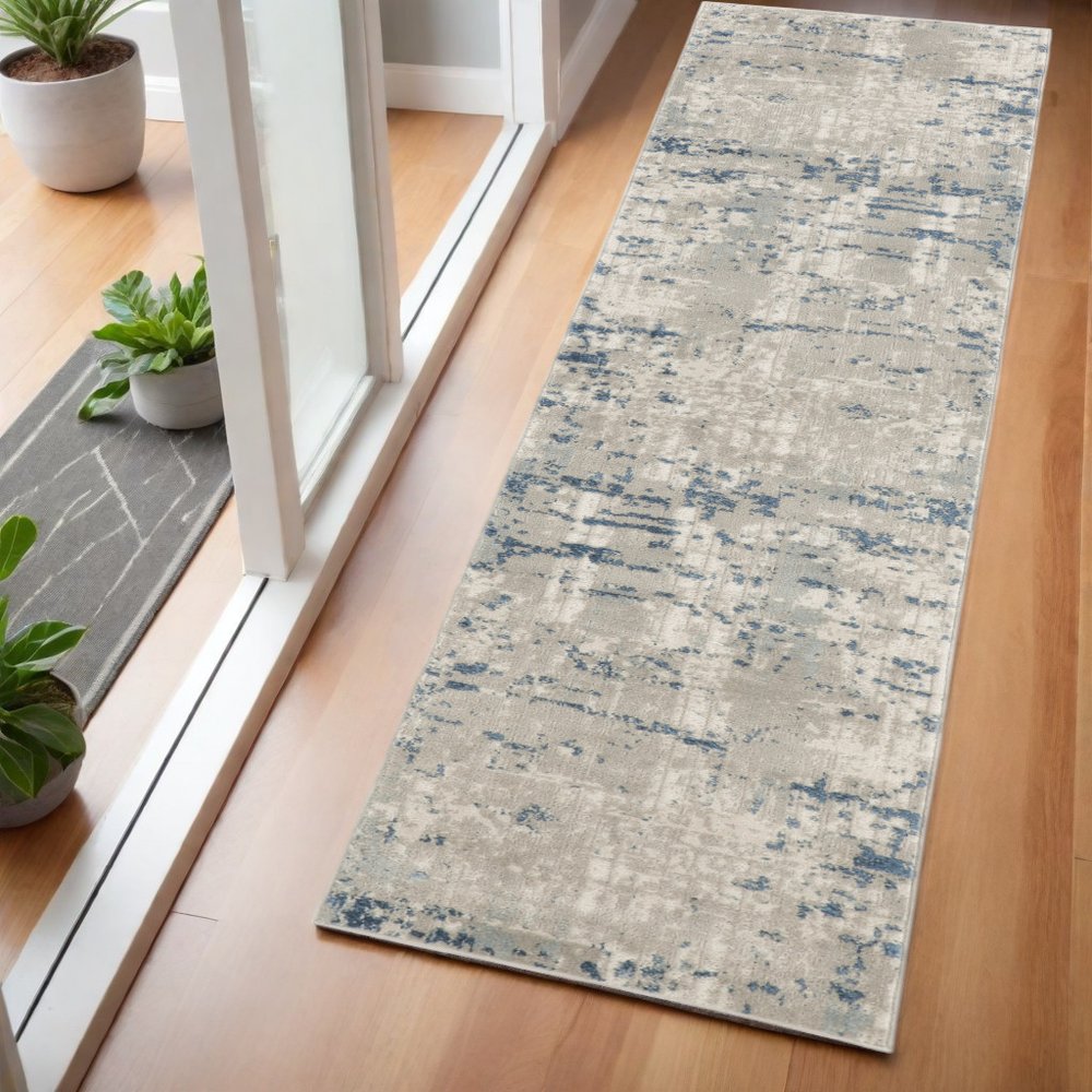 6' Gray And Ivory Abstract Runner Rug