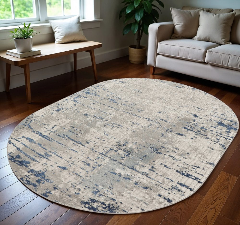 5' X 8' Gray and Ivory Abstract Power Loom Area Rug