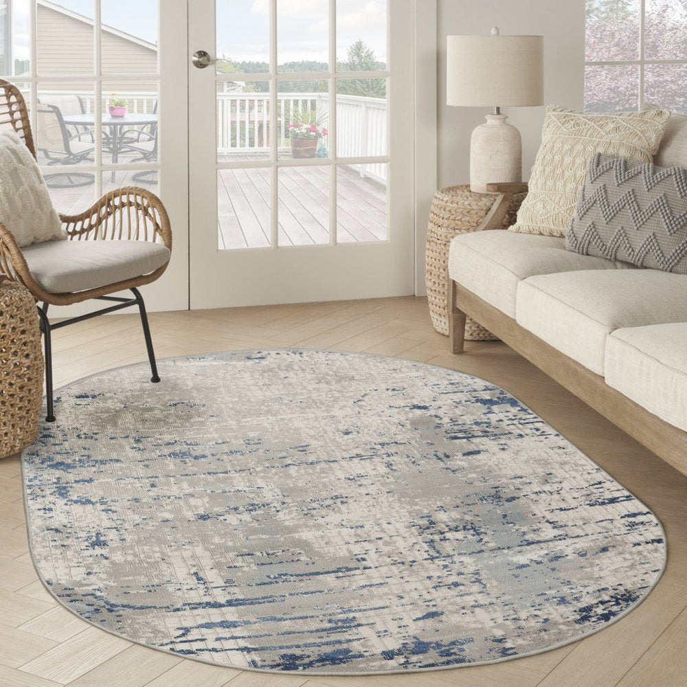 6' X 9' Gray and Ivory Abstract Power Loom Area Rug