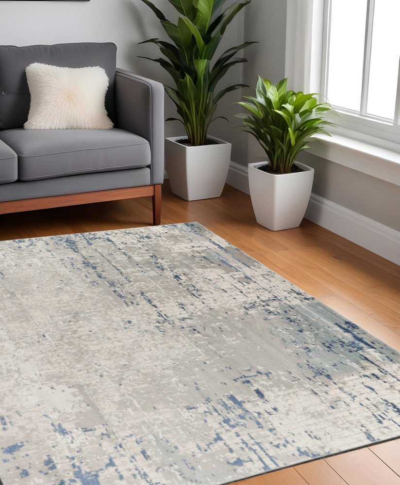 4' Gray and Ivory Square Abstract Power Loom Area Rug