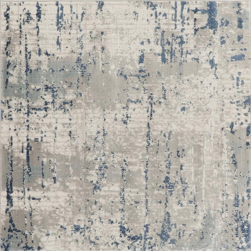 4' Gray and Ivory Square Abstract Power Loom Area Rug