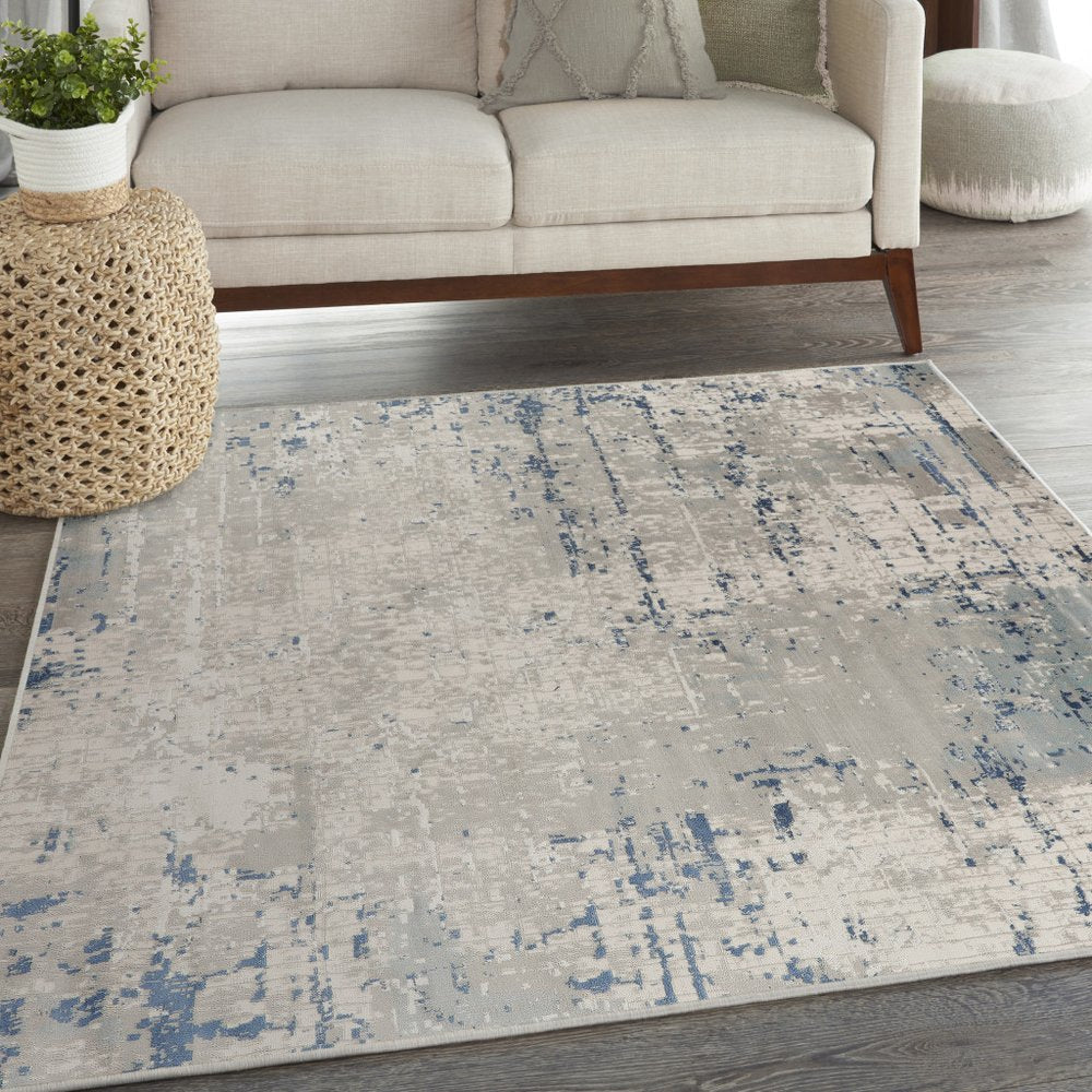 4' Gray and Ivory Square Abstract Power Loom Area Rug