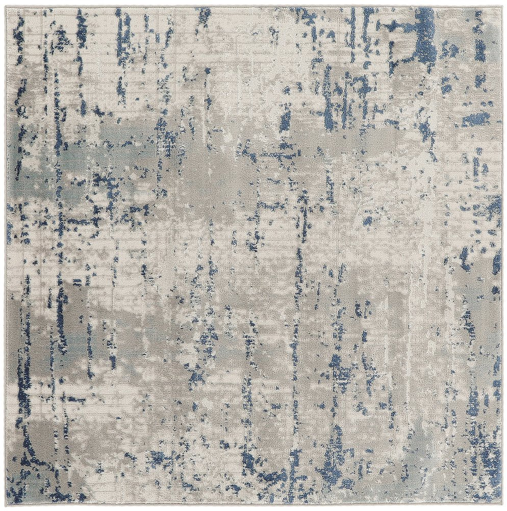 4' Gray and Ivory Square Abstract Power Loom Area Rug