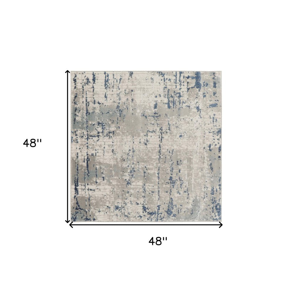 4' Gray and Ivory Square Abstract Power Loom Area Rug