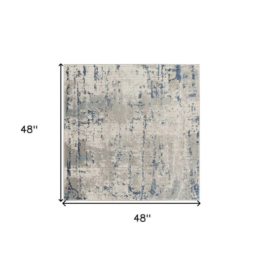 4' Gray and Ivory Square Abstract Power Loom Area Rug