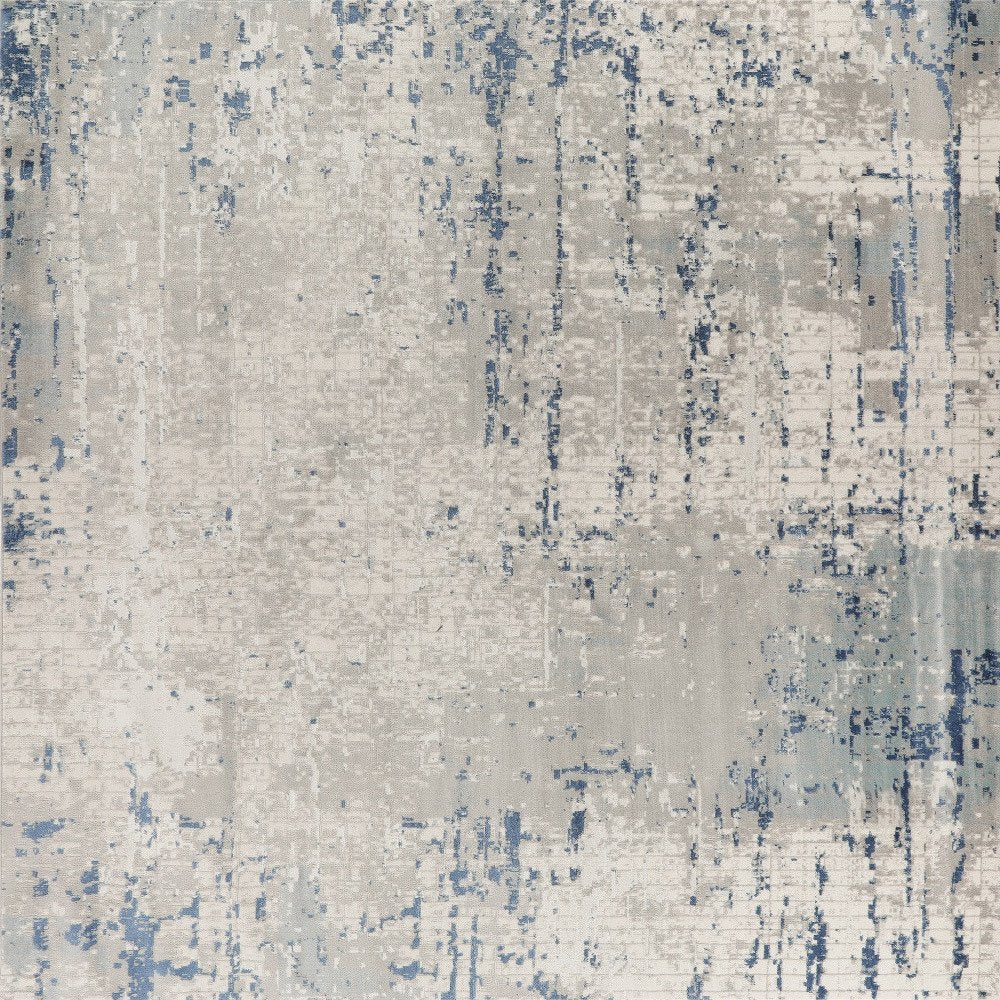 8' Gray and Ivory Square Abstract Power Loom Area Rug