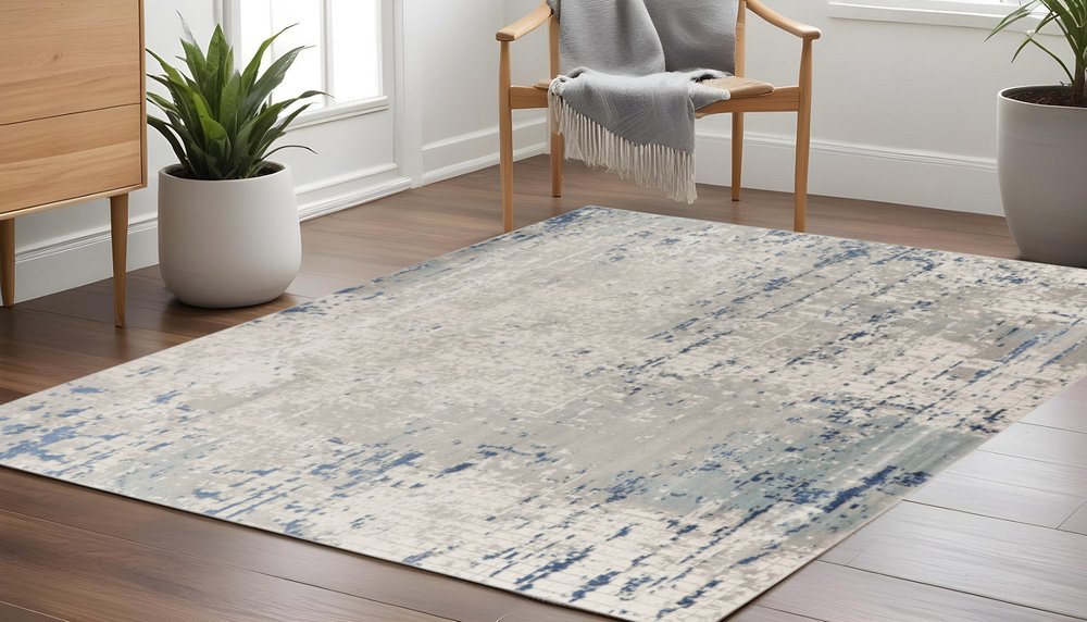 8' Gray and Ivory Square Abstract Power Loom Area Rug