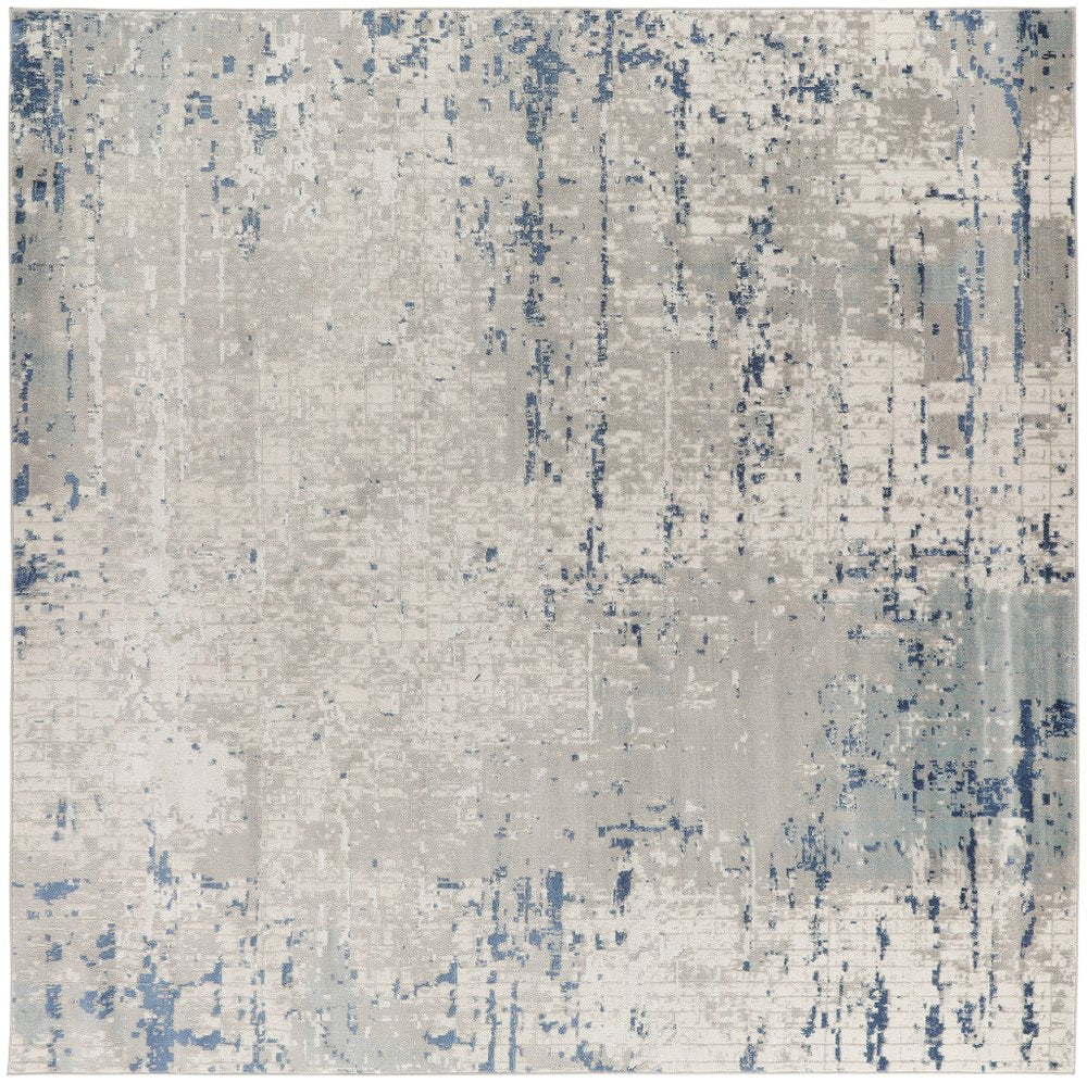 8' Gray and Ivory Square Abstract Power Loom Area Rug