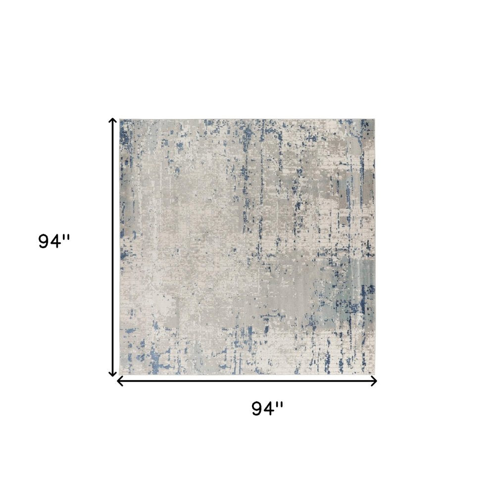 8' Gray and Ivory Square Abstract Power Loom Area Rug